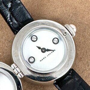 Marc Jacobs Silver Dome Crystal Watch 1 inch in diameter 8.5 inch black strap